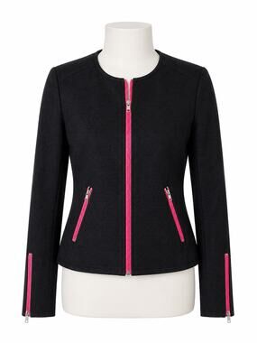 Halogen Black Textured Moto Blazer Pink Zip Jacket - Size XL